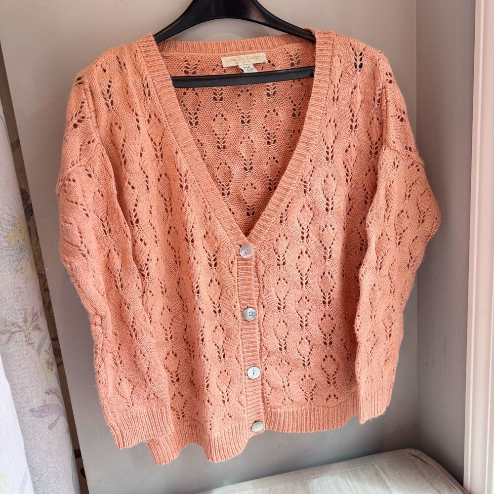 Love by Design Womens Small Oversized Melon Multi Color Open Knit Cardigan
